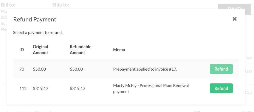 Refunding Invoices – Advanced Billing